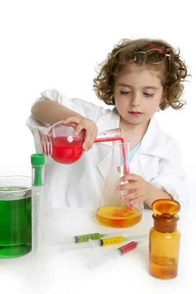 Girl pretending to be doctor in laboratory Royalty Free Stock Images