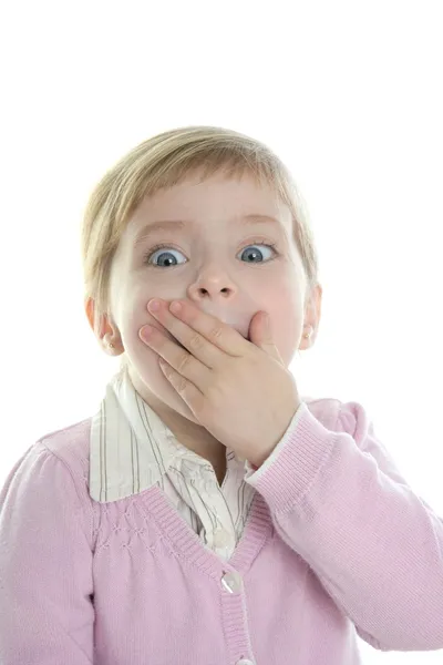 Blond little surprised gesture student girl — Stock Photo, Image