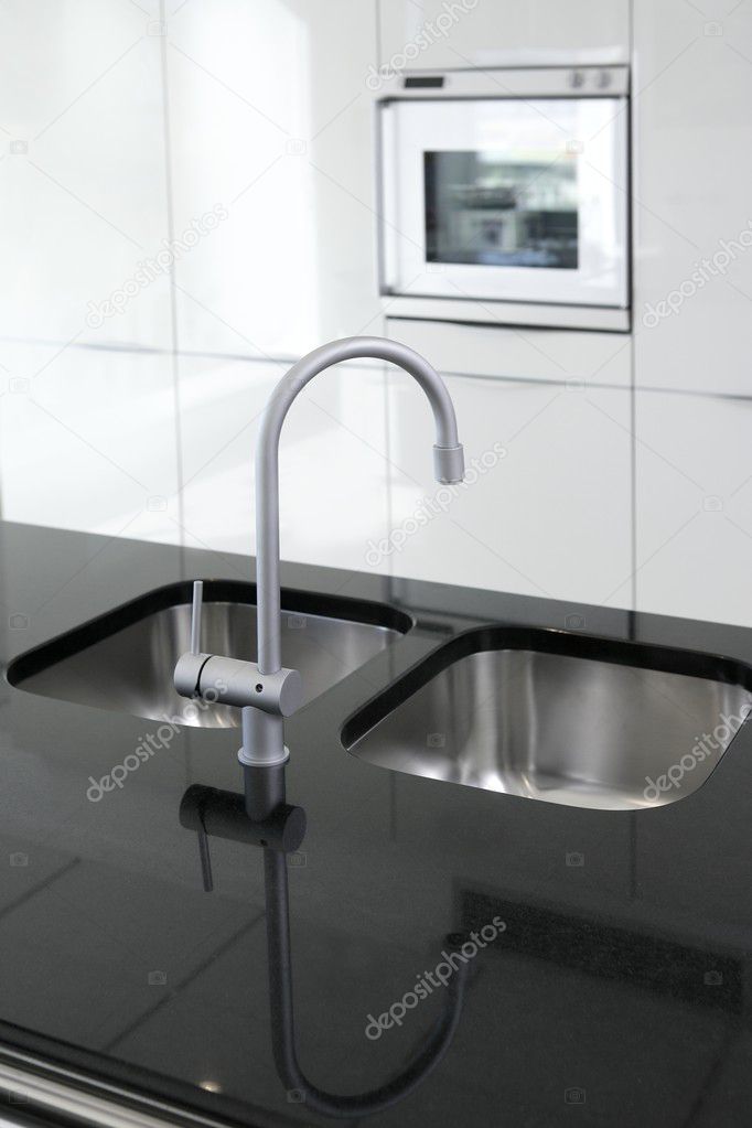 Kitchen faucet and oven modern black and white