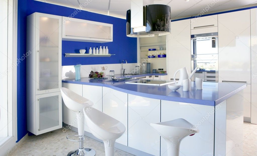 Blue white kitchen modern interior design house