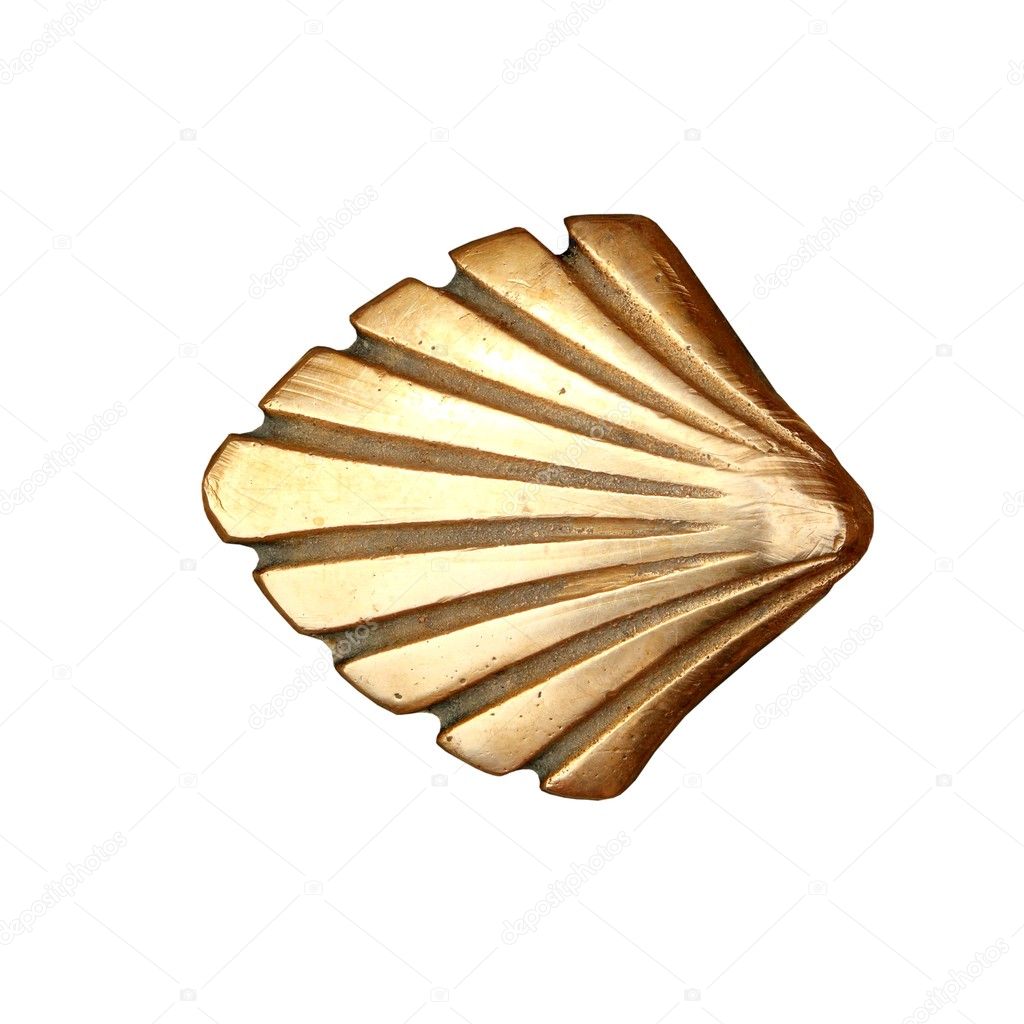 Saint James way shell golden metal white isolated