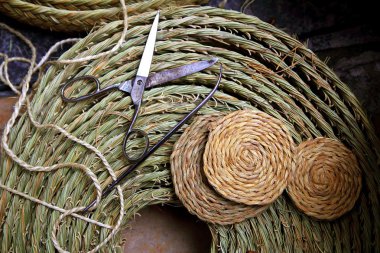 Esparto weaver crafts tools scissor needle reed grass enea clipart