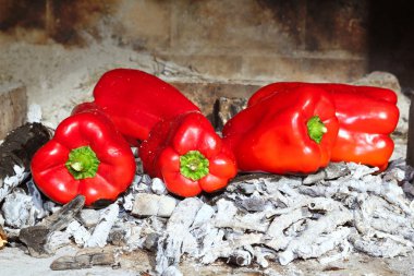 Grilled red peppers ember fire clipart