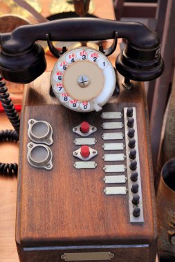 Antique vintage wooden french PBX telephone clipart
