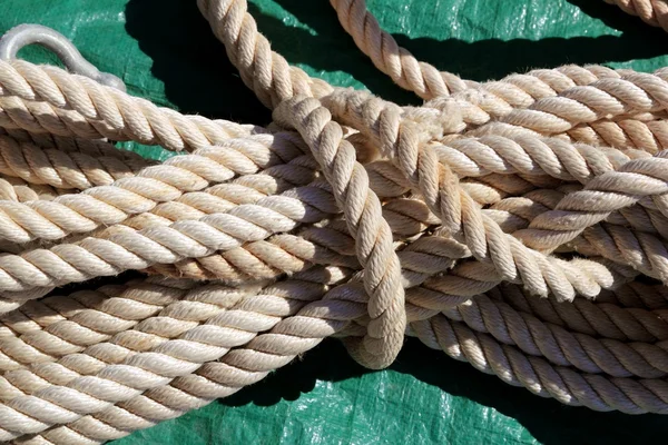 Mořské jasné bílé použité lano nad zelená — Stock fotografie