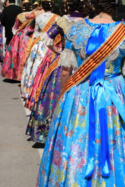 Falleras kostium fallas sukienka szczegół z Walencja — Zdjęcie stockowe