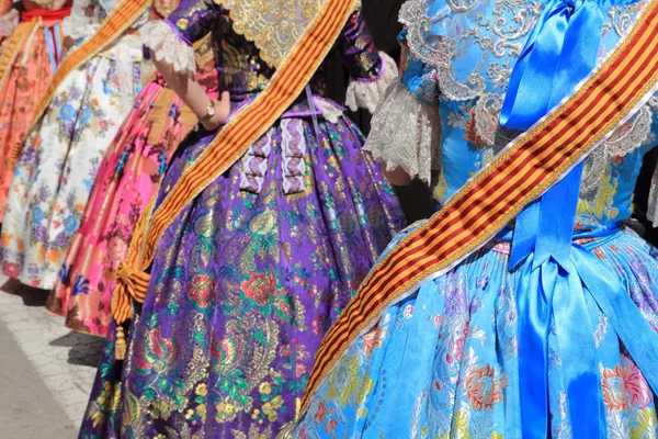 Falleras kostým fallas šaty detail z Valencie — Stock fotografie