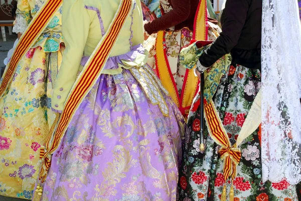 Falleras disfraz fallas vestido detalle de Valencia — Foto de Stock