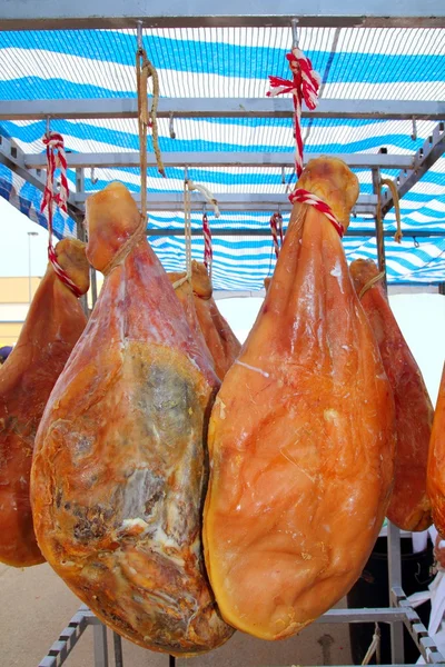 Dried salted pork ham from Spain hanged — Stock Photo, Image