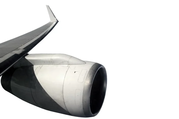 Vliegtuig vleugel vliegtuigen turbine vliegende geïsoleerd — Stockfoto