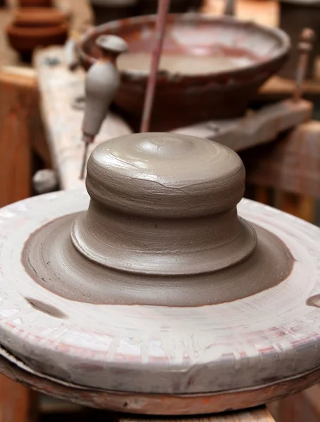 Clay pottery stoneware potter wheel ceramics handcrafts — Stock Photo, Image