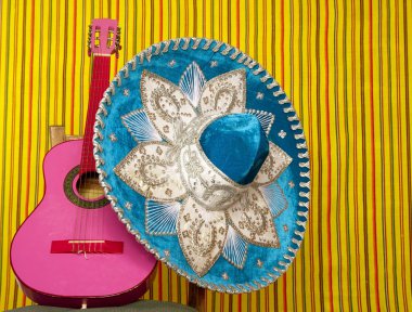 Mariachi embroidery mexican hat pink guitar clipart