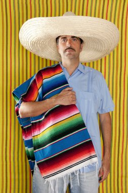 Mexican man serape poncho hat sombrero clipart