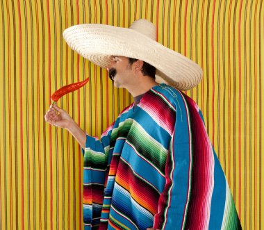 Chili hot pepper Mexican man typical poncho serape clipart