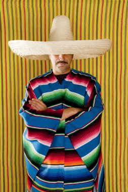 Mexican man typical poncho sombrero serape clipart