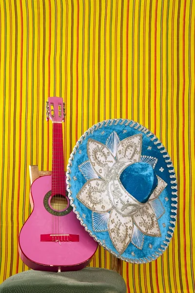 Mariachi embroidery mexican hat pink guitar — Stock Photo, Image