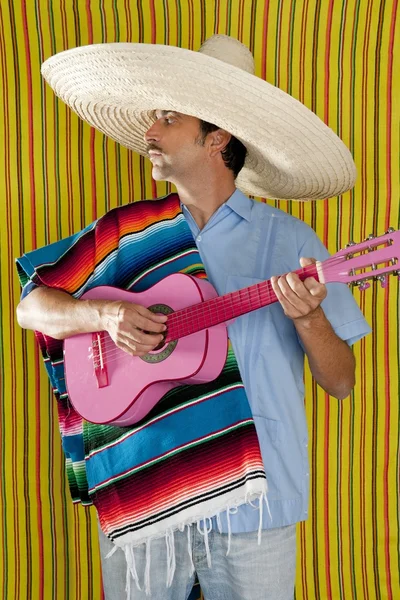 Мексиканські людина serape пончо сомбреро грати на гітарі — стокове фото