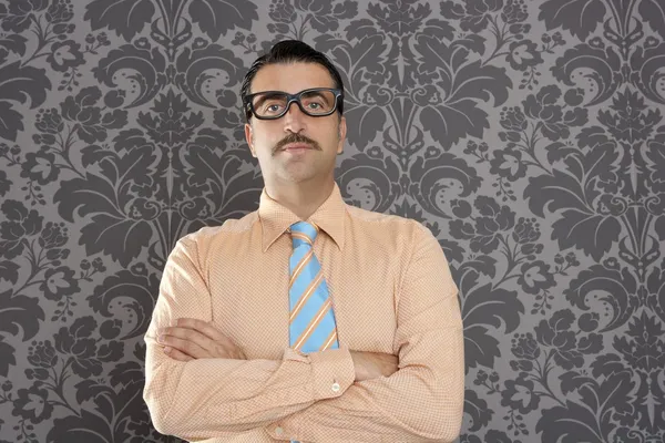 Uomo d'affari nerd ritratto retro occhiali carta da parati — Foto Stock