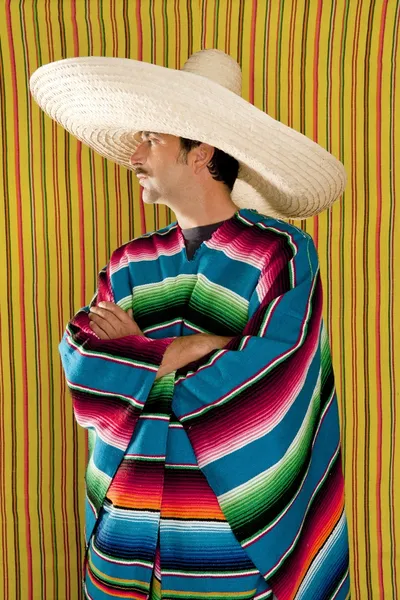 Mexican profile man typical poncho sombrero serape — Stock Photo, Image