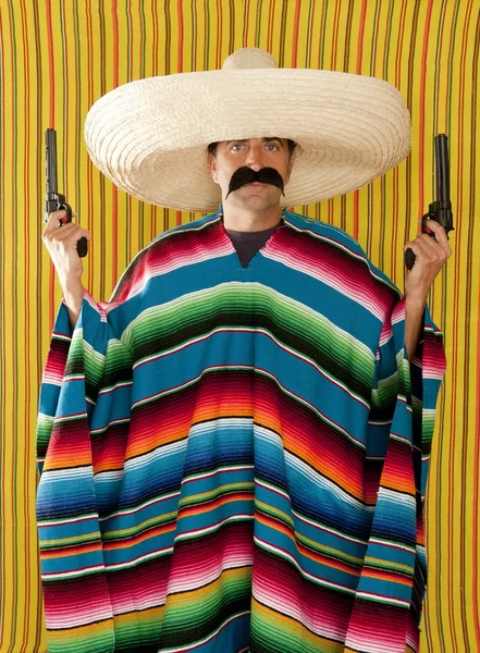 Bandit Mexican revolver mustache gunman sombrero Stock Picture