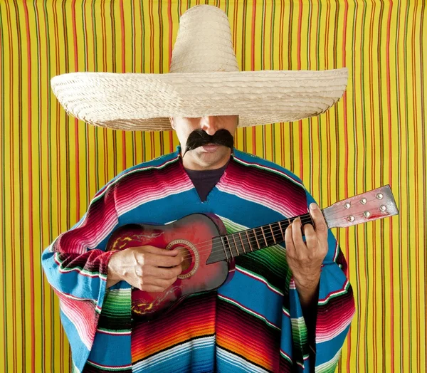 Mexican man serape poncho sombrero playing guitar Royalty Free Stock Photos