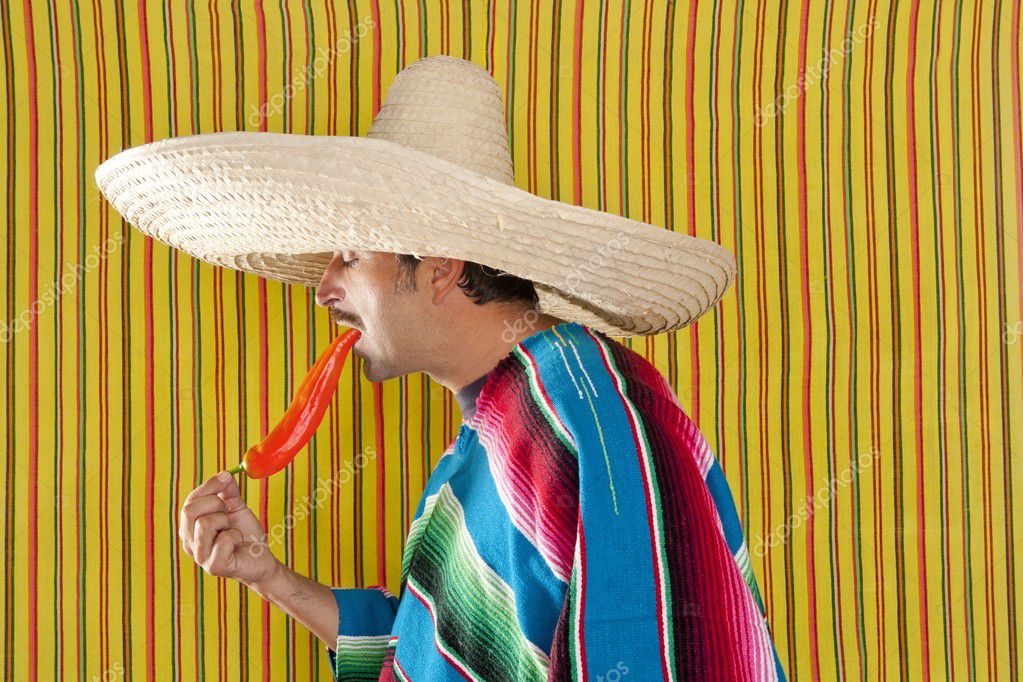 Chili hot pepper Mexican man typical poncho serape — Stock Photo ...