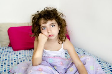 Brunette girl boring bed messy morning hair clipart