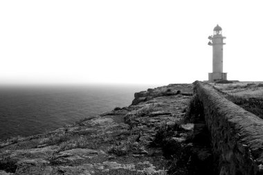 Black and white Barbaria cape lighthouse Formentera clipart