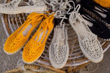 Ibiza mediterranean traditional handwoven shoes clipart