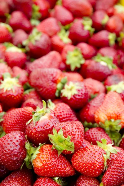 Strawberries background fruits focus on foreground — Stok fotoğraf