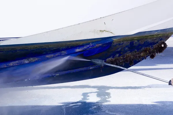 stock image Boat hull cleaning water pressure washer