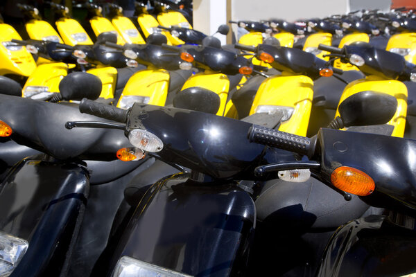 Bikes motorbikes motorcycles rows in a renting