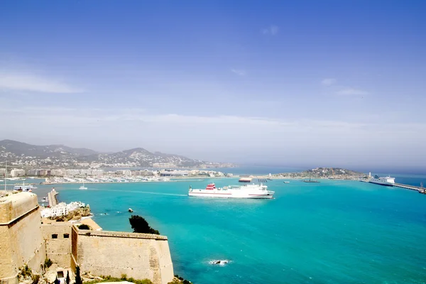 Ibiza vista de cima castelo barco balsa Ilhas Baleares — Fotografia de Stock