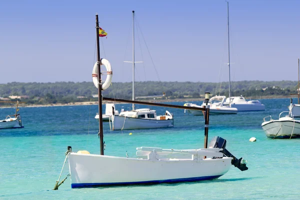 Estany des peix in Formentera lake anchor boats — Stock Photo, Image