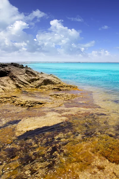 Formentera island Illetas kayalık sahil turkuaz — Stok fotoğraf