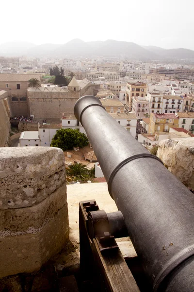 Cannon from Ibiza island castle dalt vila view balearic — Stock Photo, Image