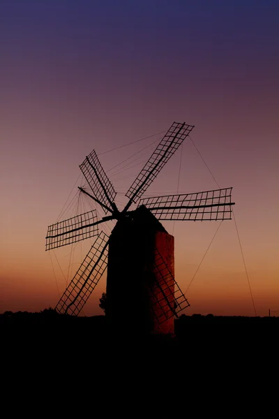 Balearic islands windmill wind mill sunset in Formentera — Stock Photo, Image