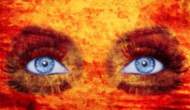 Abstract blue eyes makeup woman texture red yellow clipart