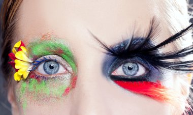 Asymmetrical fantasy eyes makeup spring black bird clipart