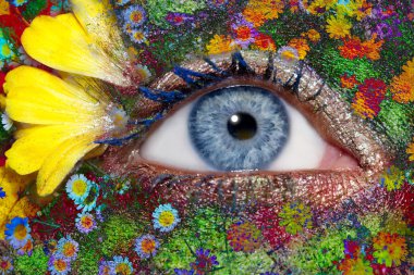 Blue woman eye makeup spring flowers metaphor clipart