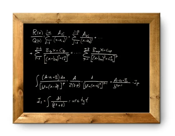Raad van bestuur zwarte schoolbord moeilijk formule wiskunde — Stockfoto