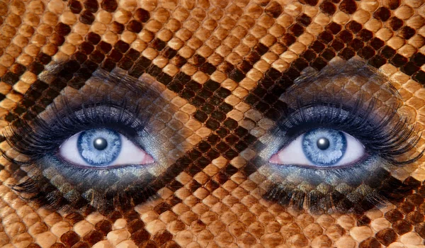 Moda azul maquillaje ojos leopardo jaguar textura de la piel — Foto de Stock