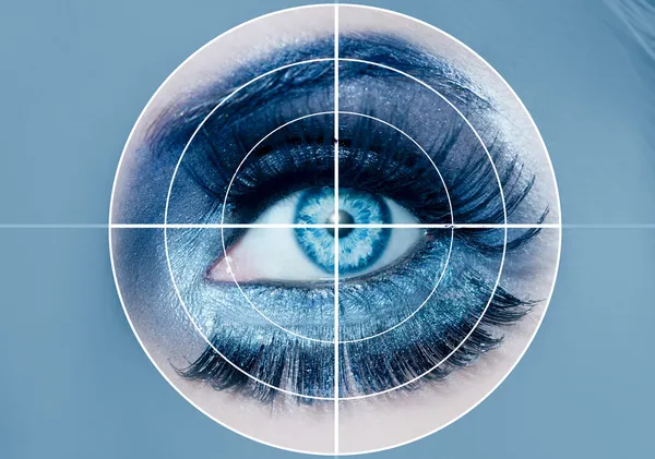Mavi göz makyajı makro öğrenci tanıma sensörü — Stok fotoğraf