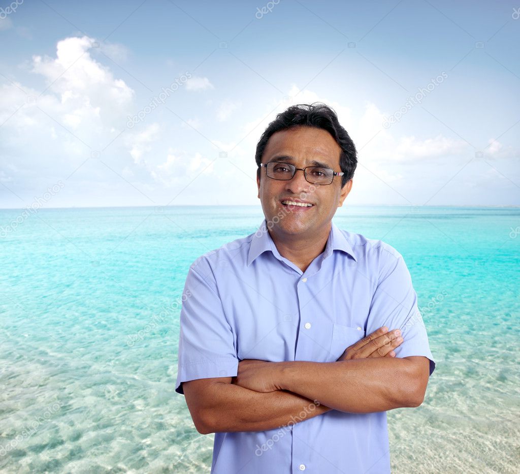 Indian latin tourist man vacation beach perfect