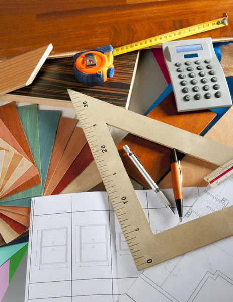 Architect interior designer workplace carpenter design — Stock Photo, Image