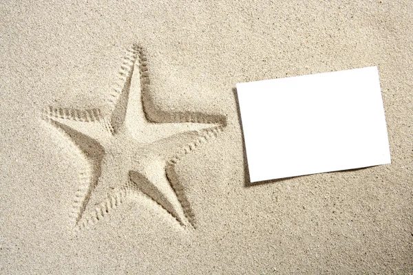 Blanco papier strand zand starfish-pint zomer — Stockfoto