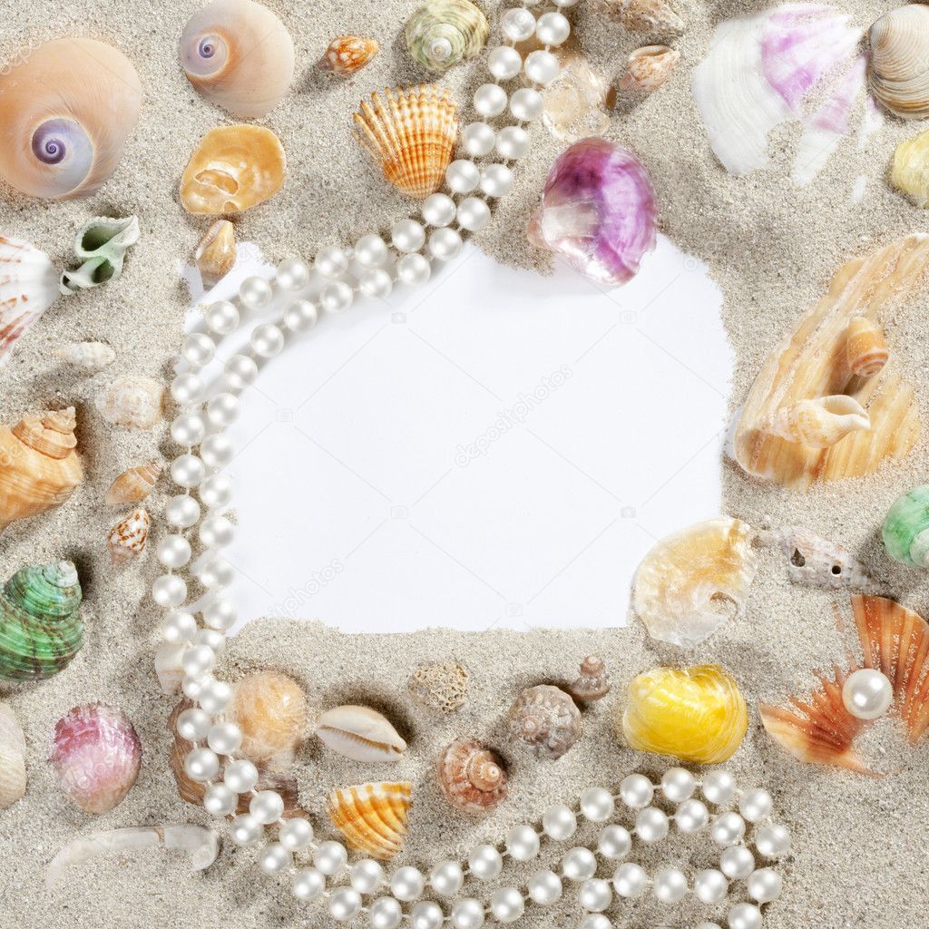 Border frame summer beach shell pearl necklace