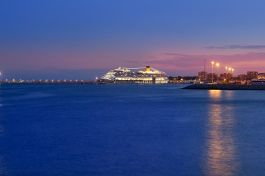 Majorca port with night glowing light in cruise clipart