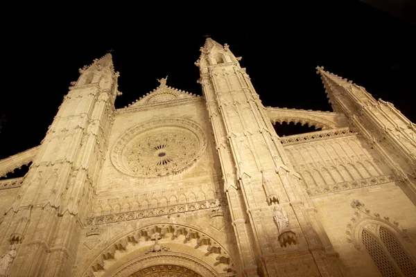 Kathedraal van Mallorca in palma de mallorca nacht — Stockfoto