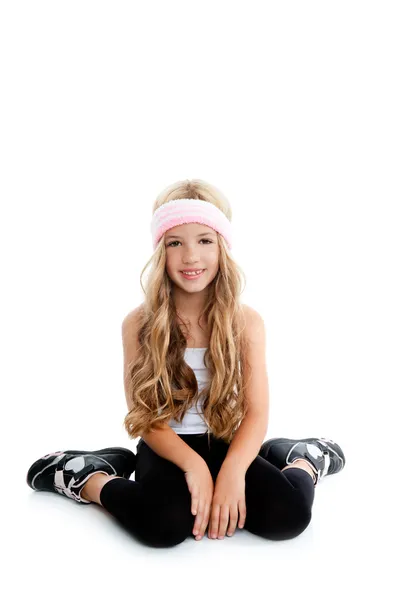 Children gym little blond girl posing in studio — Stock Photo, Image